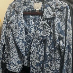 Forever 21 Floral Denim Moto Jean Jacket